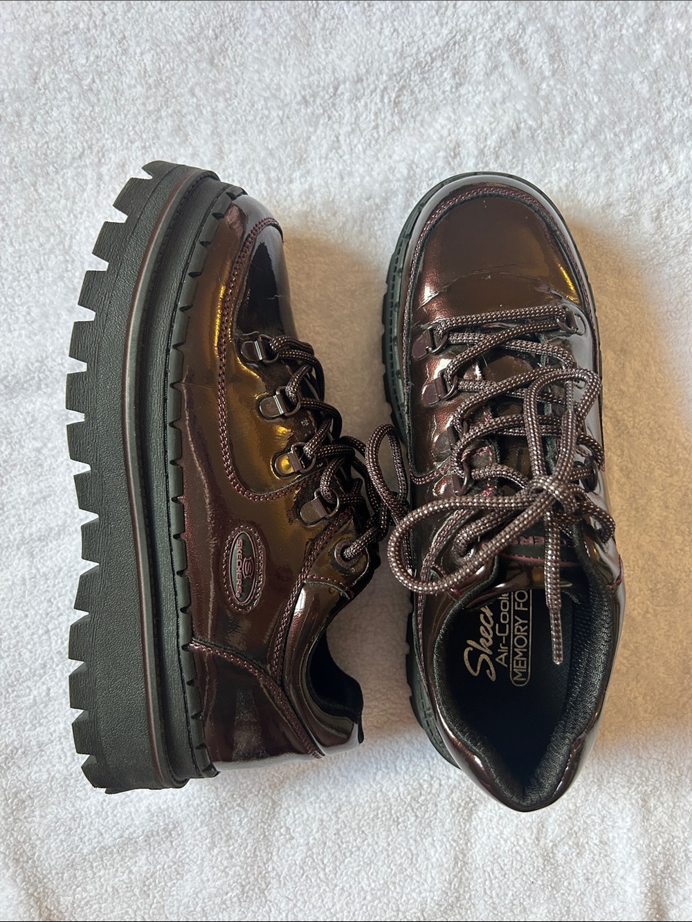 Y2K Vintage Shiny Red Burgundy Platform Memory Foam Sketchers